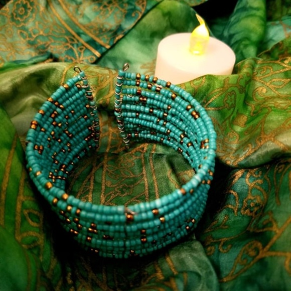 TURQUOISE Boho Cuff BRACELET ~ Seed Bead Glory - Picture 2 of 8